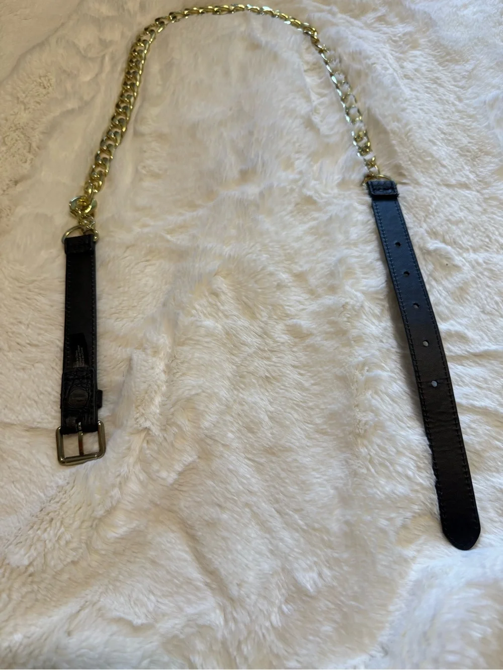 Gold Chain Black Leather Strap Belt - Women's Accessory